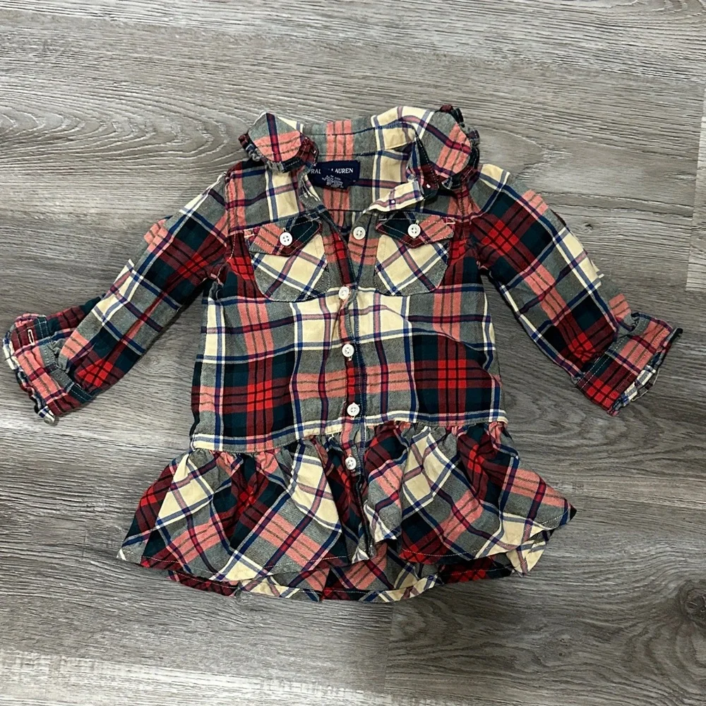 Plaid‎ Ruffle Hem Shirt Dress